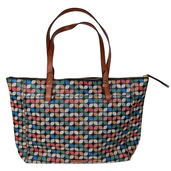 Fossil "Rachel" Large Tote Bag, PVC Outer Multicolor Pattern Key Charm Pockets‎ - Picture 3 of 11
